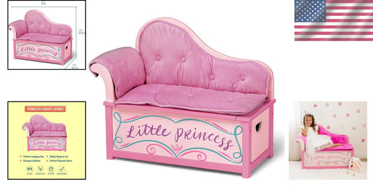 Kids Princess Fainting Couch with Toy Storage and Safety Hinge - 32" x 15.5"
