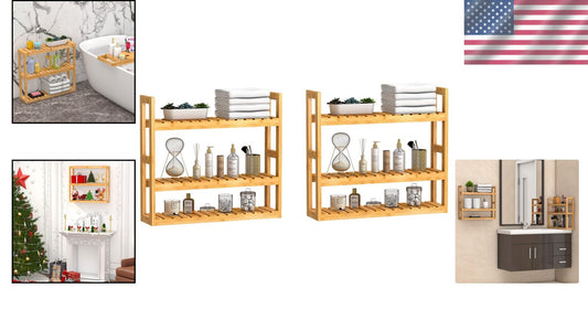 Adjustable 3-Tier Bamboo Wall Shelf for Elegant Bathroom and Living Room Storage