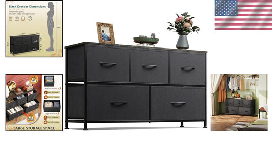 Easy Assembly 5-Drawer Fabric Dresser - Stylish Chest for Hallway & Office