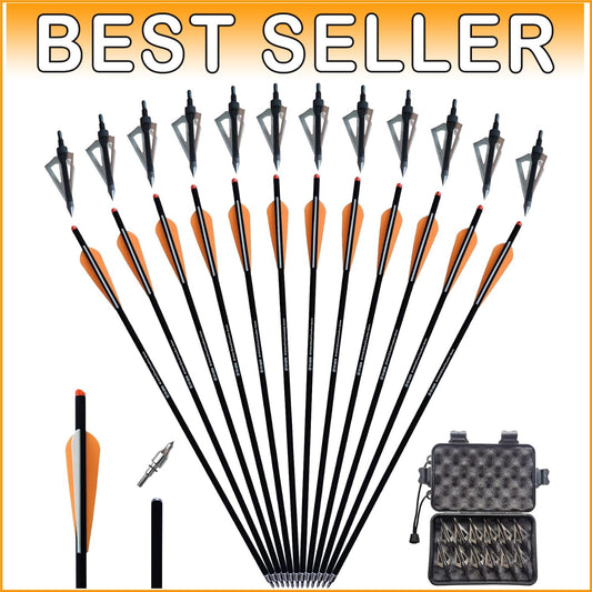 12 Carbon Crossbow Bolts & Broadheads Set - Perfect for Beginners and Practice