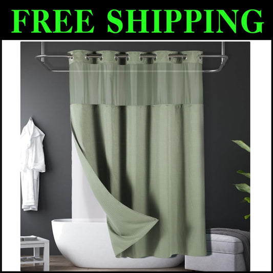 Hotel-Grade Heavy Duty Weiss Fabric Shower Curtain with Removable Liner, 71W 78L