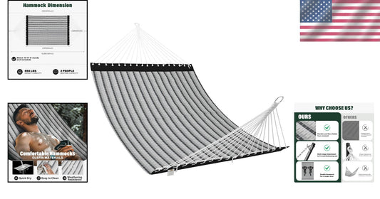 Luxurious Grey Plaid 13 FT Double Hammock - Quick Dry & Heavy Duty Support