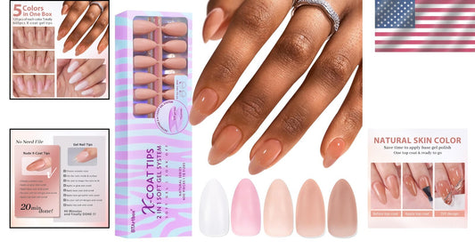 All-in-One 600 PCS Soft Gel Almond Nail Tips - 5 Colors & 15 Sizes for DIY Art
