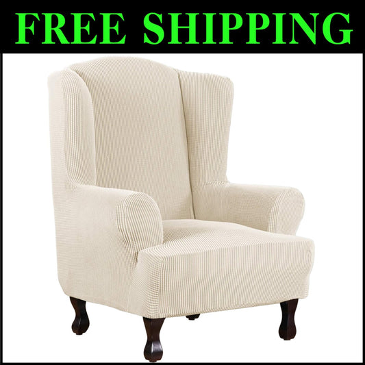 Premium 1 Piece Wing Chair Covers - Soft Stretch Fabric, Easy Care Protection
