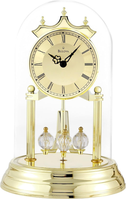 Elegant Analog Clock with Revolving Pendulum & Brass Finish - Tabletop Design