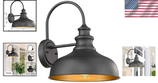 Elegant Outdoor Wall Lantern - Black & Copper Gooseneck Barn Light Fixture