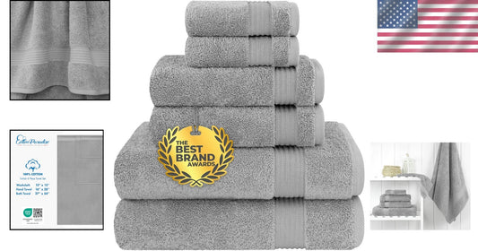 6-Piece Bath Towel Set: Premium 600 GSM Absorbent Cotton Towels in Light Grey