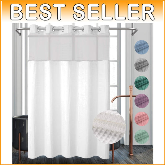 71"x74" Stylish Waffle Weave Shower Curtain Set with Snap-in Liner for Bathrooms