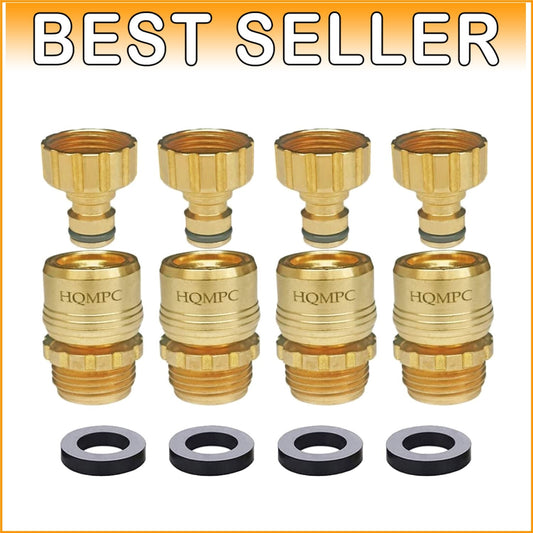 Durable Solid Brass 3/4 Inch GHT Quick Connect Garden Hose Connectors - 4 Pack