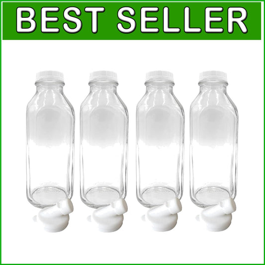 Elegant 4-Pack Clear Glass Milk Bottles - 33.8 oz with Durable Pour Spouts