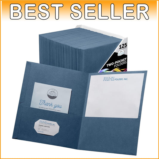 125-Pack Dark Blue Two-Pocket Folders - Textured Matte, Ideal for Home & School