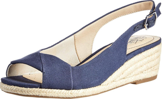 Comfortable Navy Peep-Toe Wedge Sandals for Women - Adjustable & Stable Design
