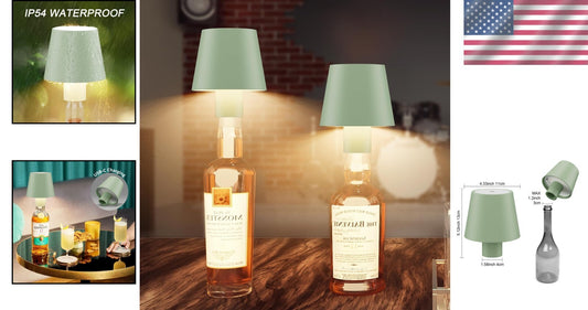 Battery Powered 2 Pack Green LED Bottle Lamp - Perfect for Dining & Outdoor Use