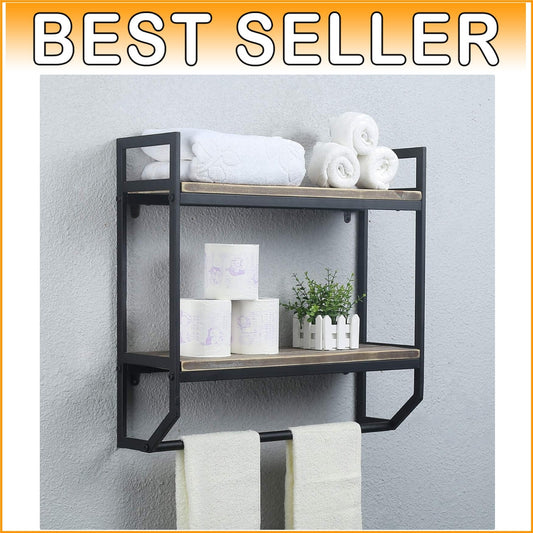 Durable Rustic Bathroom Shelves - 24” Wall-Mounted Towel Bar & Utility Organizer