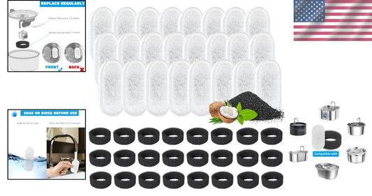 Triple Filtration Cat Water Fountain Filters - 24 Piece Pack for Pure Hydration