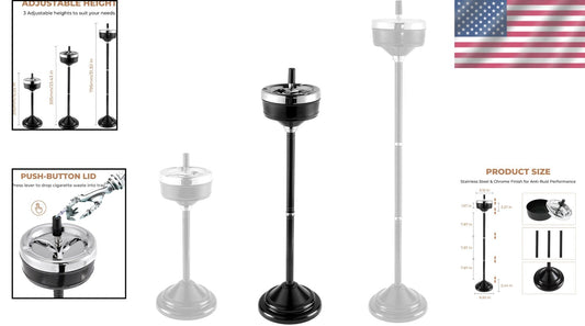 Adjustable Height Stainless Steel Self-Cleaning Ashtray for Indoor/Outdoor Use