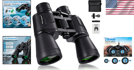 20x50 High Power Waterproof Binoculars with Smartphone Adapter for Bird Watching