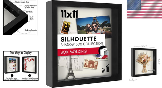 11x11 Shadow Box Frame - Stylish Black Display Case with Shatter-Resistant Glass