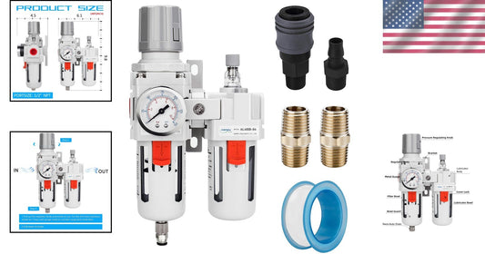 Versatile Compressed Air Filter Regulator Lubricator Combo with Gauge & Drain