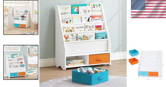 Montessori-Style Kids Bookshelf with 2 Removable Bins for Easy Accessibility