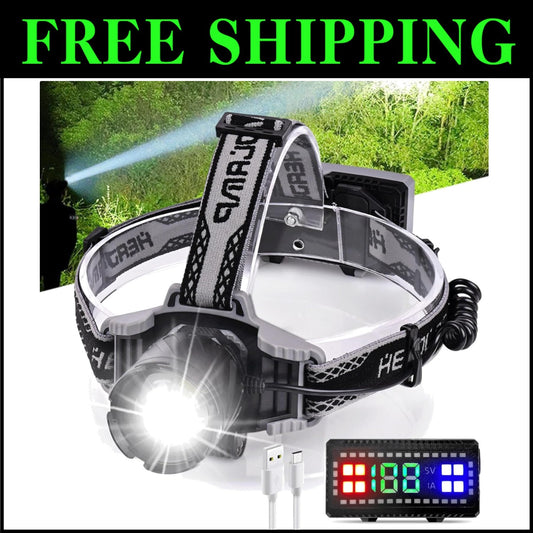 Rechargeable 4000 Lumens Headlamp with 80H Runtime & Zoomable Waterproof Design
