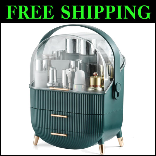 Stylish Oval Makeup Organizer with Non-Slip Feet - Ideal for Bathroom Counters