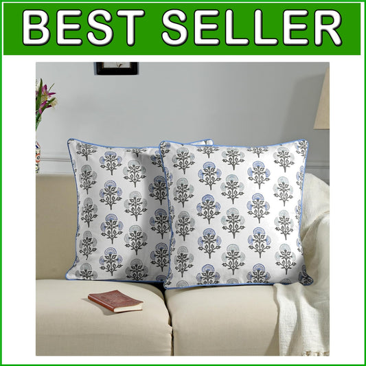 Elegant 18x18 Cotton Block Print Pillow Covers Set of 2 for Rustic Living Rooms
