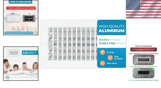 Durable Aluminum Air Vent Deflector with Adjustable Blades - 13-5/8" Overall