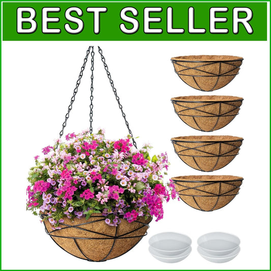 Weatherproof 4 Pack 14" Hanging Baskets with Coco Liner - Ideal for Outdoors