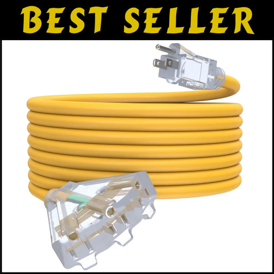 Durable Waterproof 25ft Extension Cord with 3 Outlets and Reliable Indicator