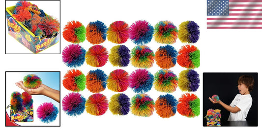 Assorted Rainbow Fuzzy Rubber Balls - 24 Pack Sensory Toy Set for Kids & Adults