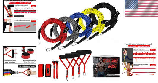Durable Resistance Bands with Heavy-Duty Nylon Sleeves and Easy Grip Handles