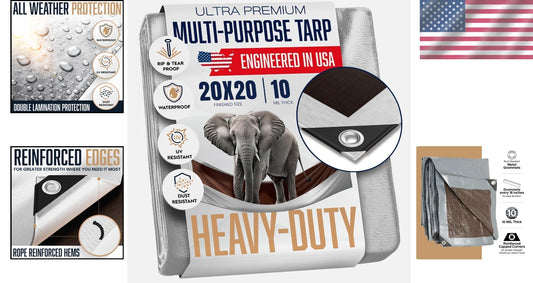 Versatile 20x20 Tarp - 10 Mil Thick, UV Resistant, Ideal for Camping & Boating