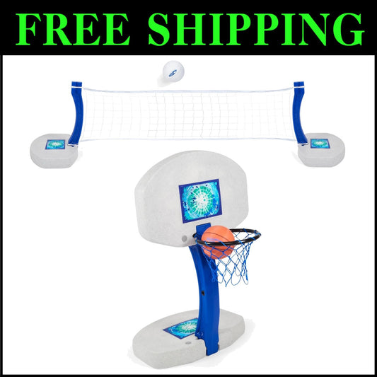 Effortless 2-in-1 Volleyball and Basketball Set for Above and In-Ground Pools