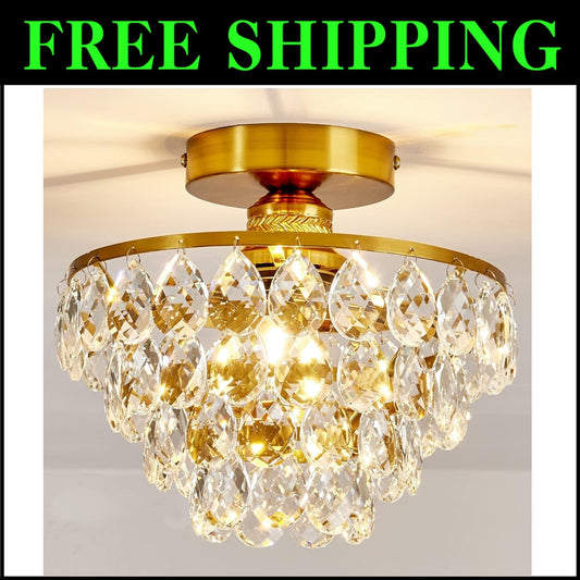 Elegant Gold Crystal Chandelier Semi-Flush Mount Light for Modern Interiors