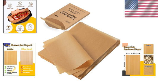 Durable 200Ct Heavy Duty Parchment Paper Sheets, 45gsm for Oven & Microwave