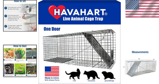Professional Quality 1-Door Humane Animal Trap - Safe for Cats, Raccoons & More