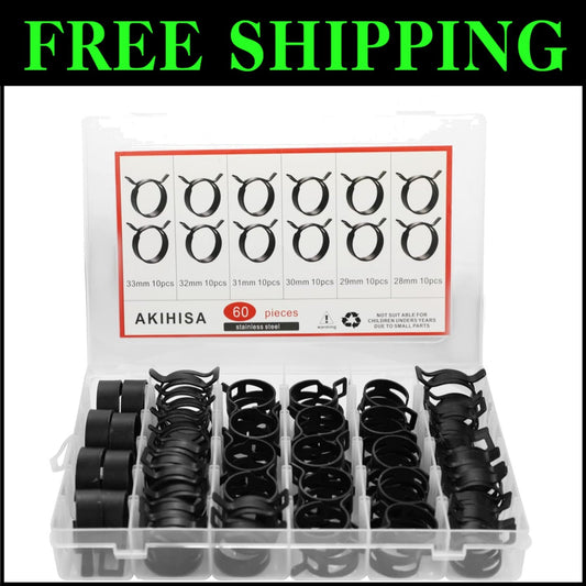 60-Pack Spring Steel Hose Clamps for Reliable Leak-Proof Connections (28-33mm)