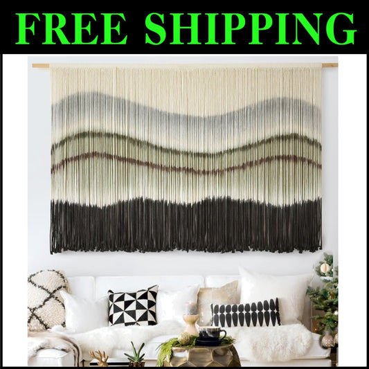 Handmade Macrame Wall Hanging 57"Wx35"L with Easy Mounting Hooks - Boho Charm