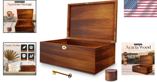 Decorative Lockable Memory Box - Solid Walnut Finish, 6L Storage Volume