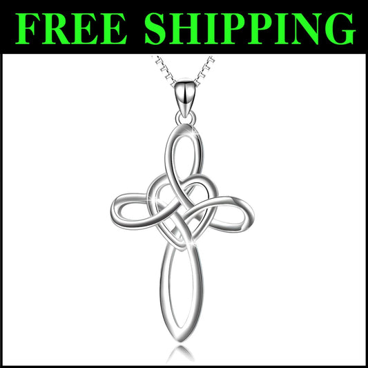 Gorgeous Celtic Knot Cross Necklace - Sterling Silver Pendant with Lobster Clasp