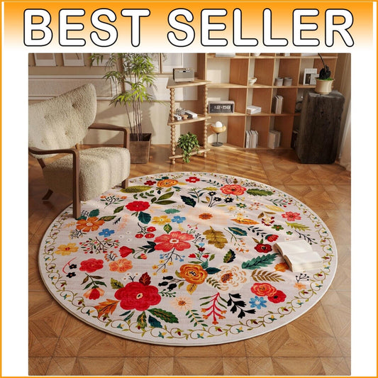 Kid & Pet-Friendly 6ft Washable Round Rug - Soft Low Pile for High Traffic