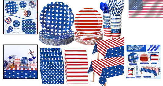 American Flag Themed 452 Pcs Disposable Party Set for 4th of July Festivities