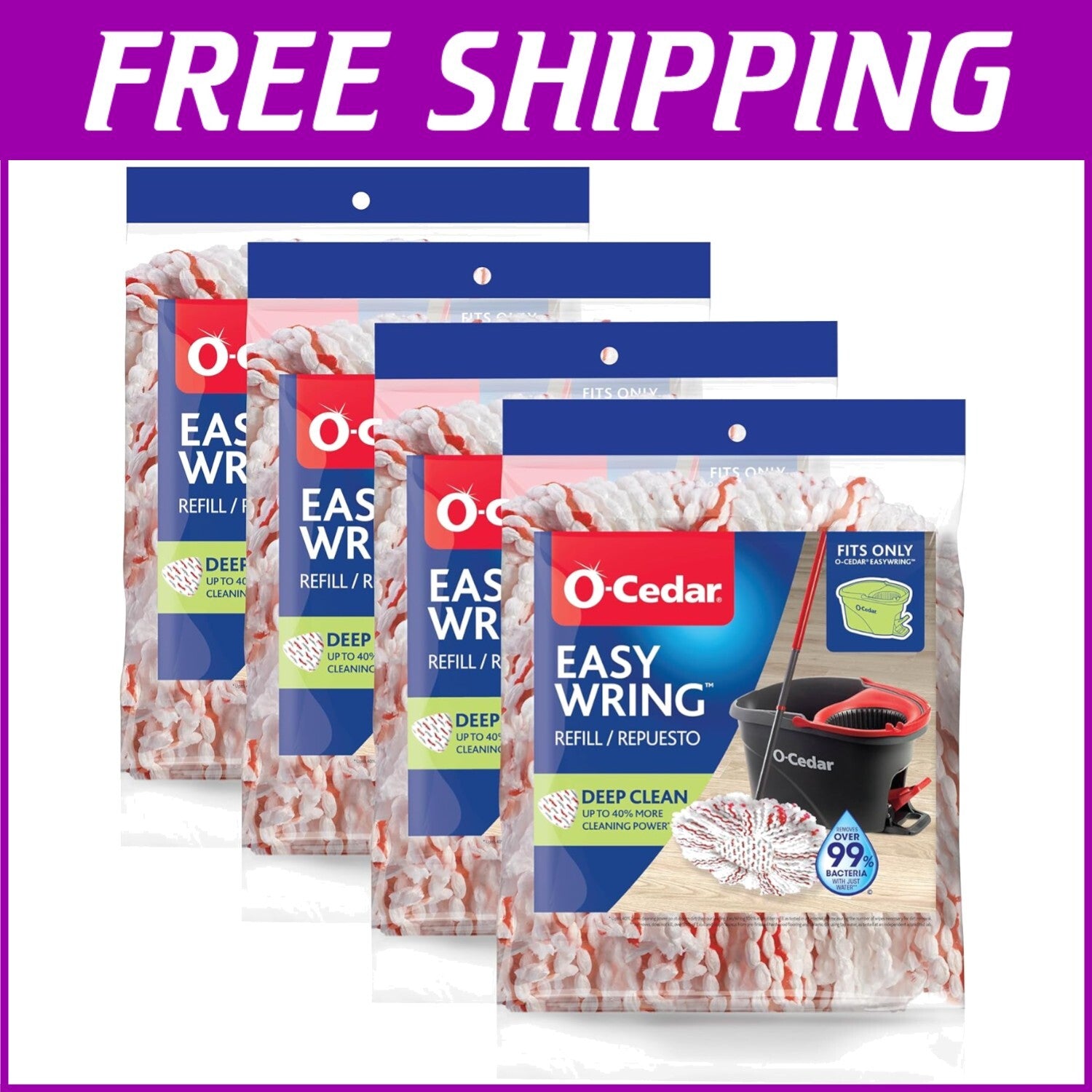 4-Pack EasyWring Mop Refill - 40% More Cleaning Power on All Hard Floors