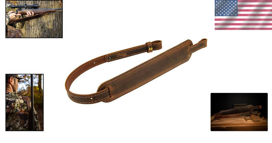 Classic Buffalo Leather Rifle Sling - Secure Carry with Stylish Accent Stitching