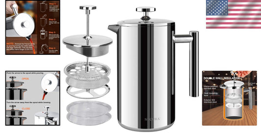 Premium 1.5 L Insulated French Press with 3 Extra Filters - Coffee Lover's Dream