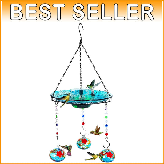 Luxury Hanging Bird Feeder and Bath for Hummingbirds - Solar Fountain Included