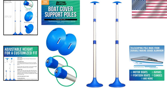 2-Pack Adjustable Boat Cover Poles with Snap Cap – Lightweight Aluminium Design