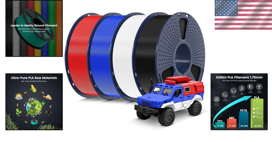 4kg Multicolor PLA 3D Printer Filament Set - 1.75mm, Neatly Wound & Vacuum Pa...