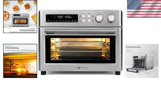 Extra Large 10-in-1 Infrared Air Fryer Toaster Oven with Brushed Steel Finish